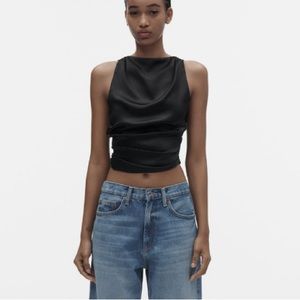 Zara black satin top